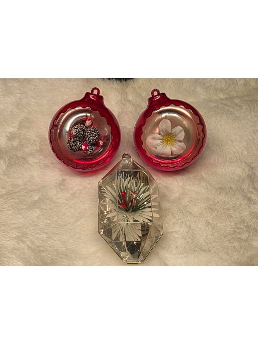 Vintage Retro MCM Jewel Brite Plastic Christmas Ornaments Diorama Reflector